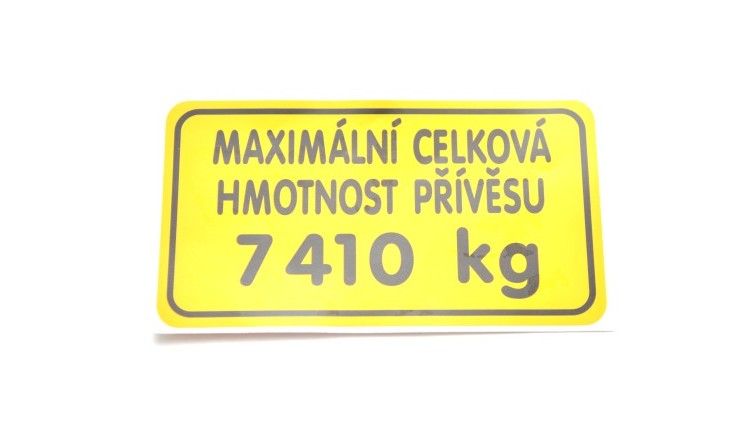 Štítek - hmotnost přívěsu 7410 kg 78802078