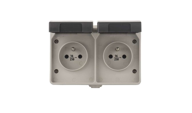 Zásuvka nástěnná dvojitá 16A/250V IP44