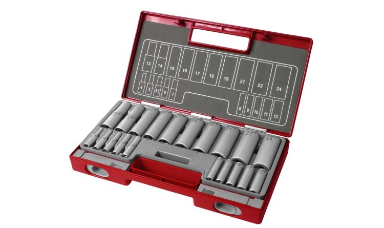 FORTUM hlavice nástrčné prodloužené, sada 20ks, 1/4", 1/2"