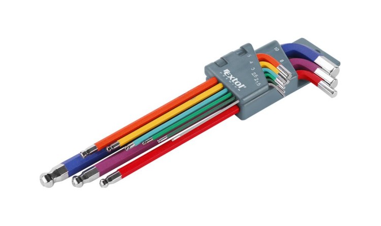 EXTOL 8819315 L-klíče IMBUS prodloužené barevné, sada 9ks, s kuličkou, 1,5-10mm