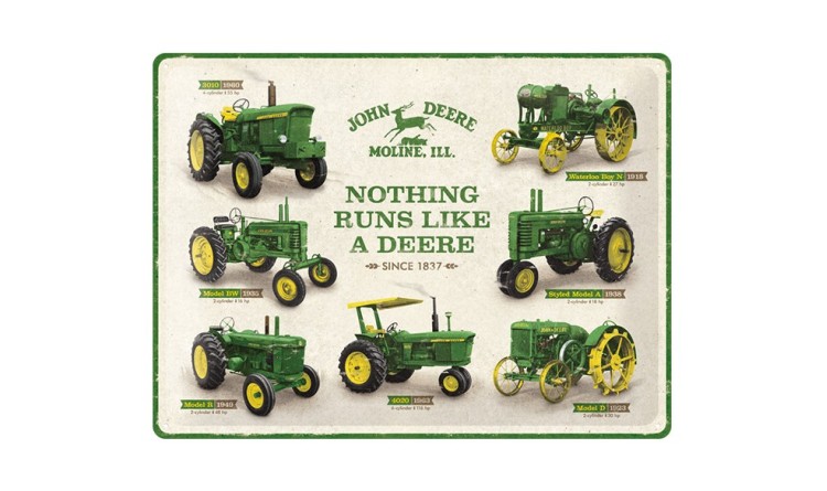 Cedule plechová - historie John Deere