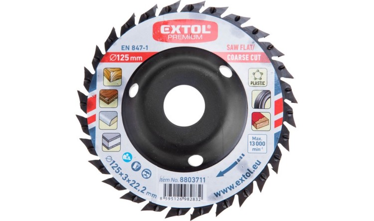 EXTOL PREMIUM rašplový/pilový na dřevo, 125x3x22,2mm, hrubý sek