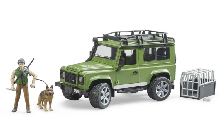 Land Rover Defender, figurka myslivce a Německého ovčáka Bruder 02587