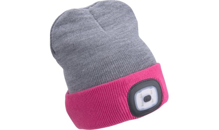 Čepice s čelovkou 45lm, nabíjecí, USB, světle šedá/růžová, oboustranná