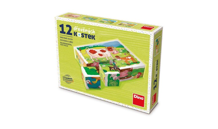 Dino Kostky dřevěné Na farmě – 12 kostek