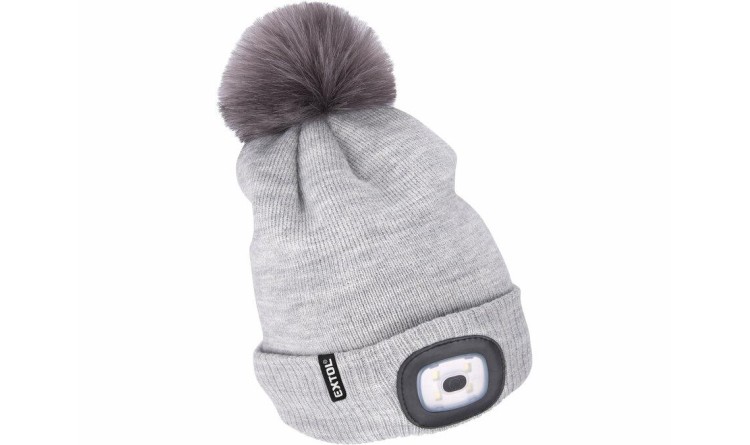 Extol Light 43465 Čepice s čelovkou 4x45lm, USB nabíjení, světle šedá s bambulí