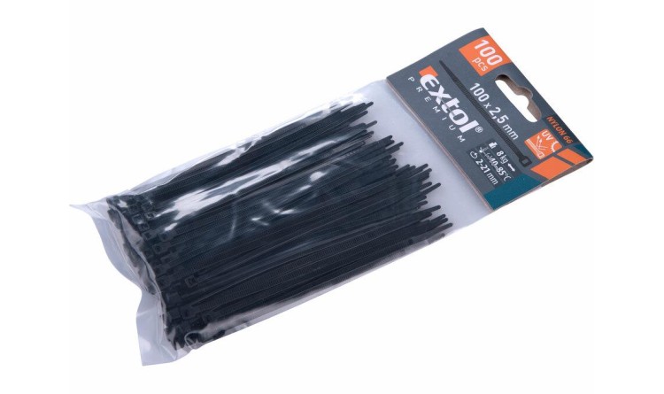 Extol Premium 8856152 Pásky stahovací na kabely černé, 100x2,5mm, 100ks