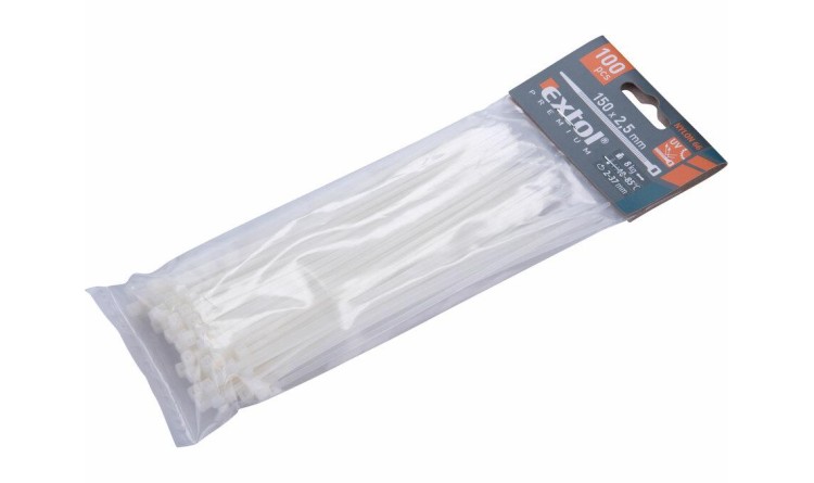 Extol Premium 8856104 Pásky stahovací na kabely bílé, 150x2,5mm, 100ks